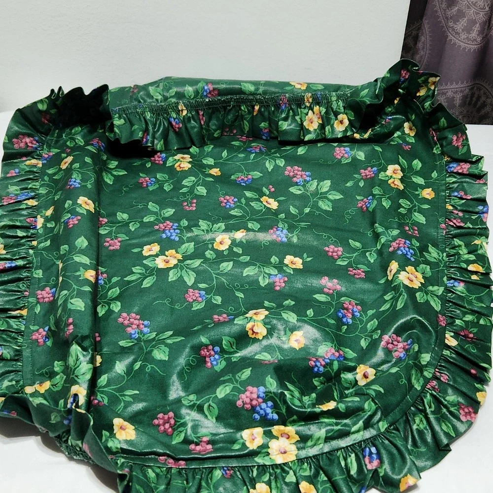 Longaberger Emerald Vine Green Floral Ruffle Fabric Liner Large Basket Side‎ Tie